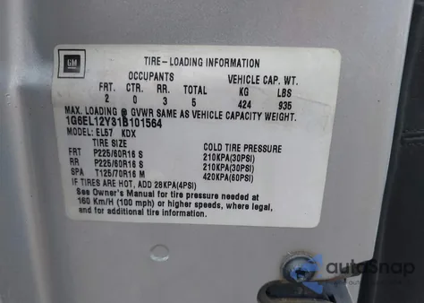 2001 Cadillac Eldorado Esc z USA, uszkodzony, nr VIN 1G6EL12Y31B101564